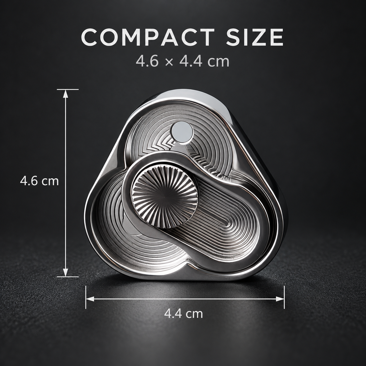 TriArc Magnetic Slider size guide showing 4.6 × 4.4 cm dimensions
