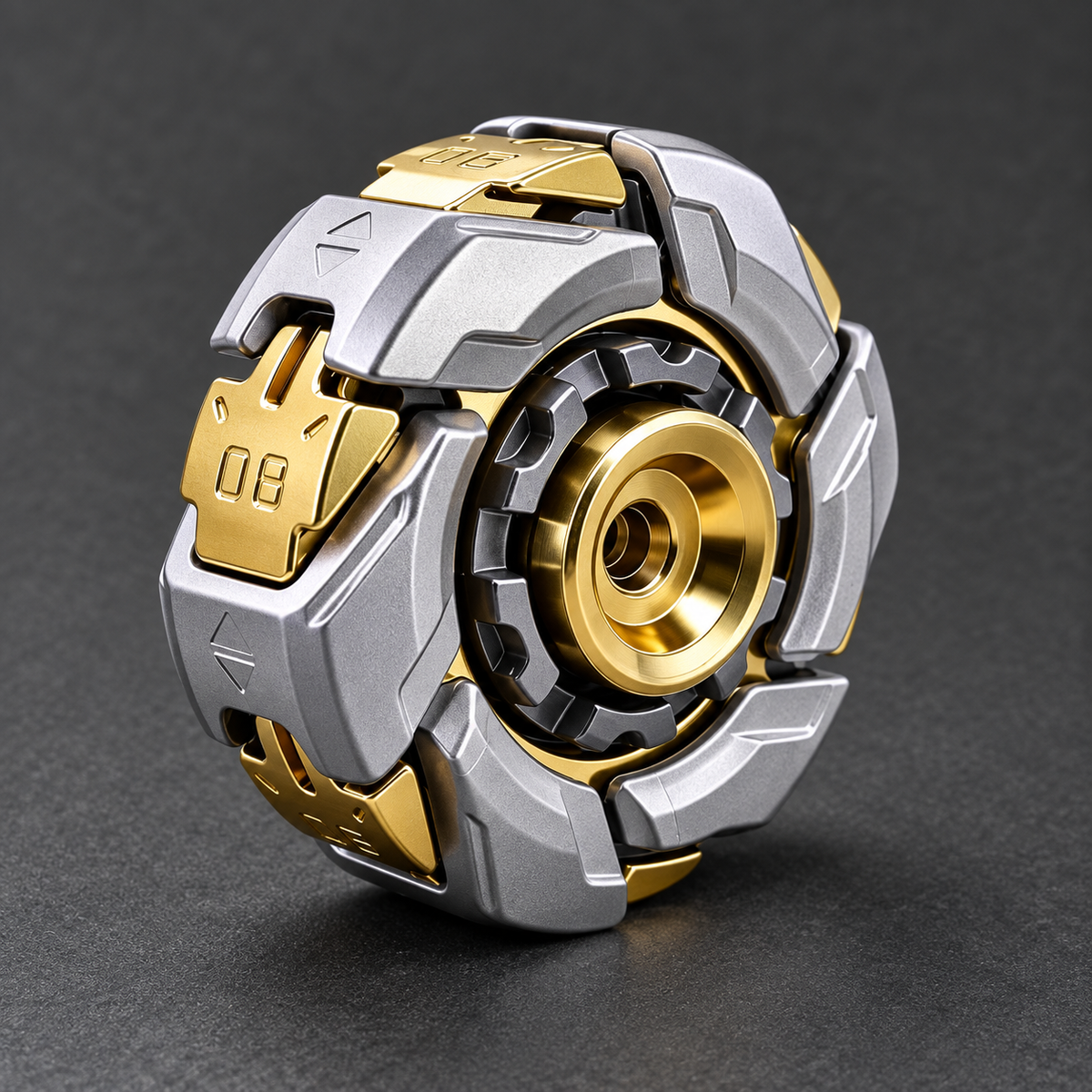 LHAPTIC RotorShell silver and gold metal mechanical spinner in closed form