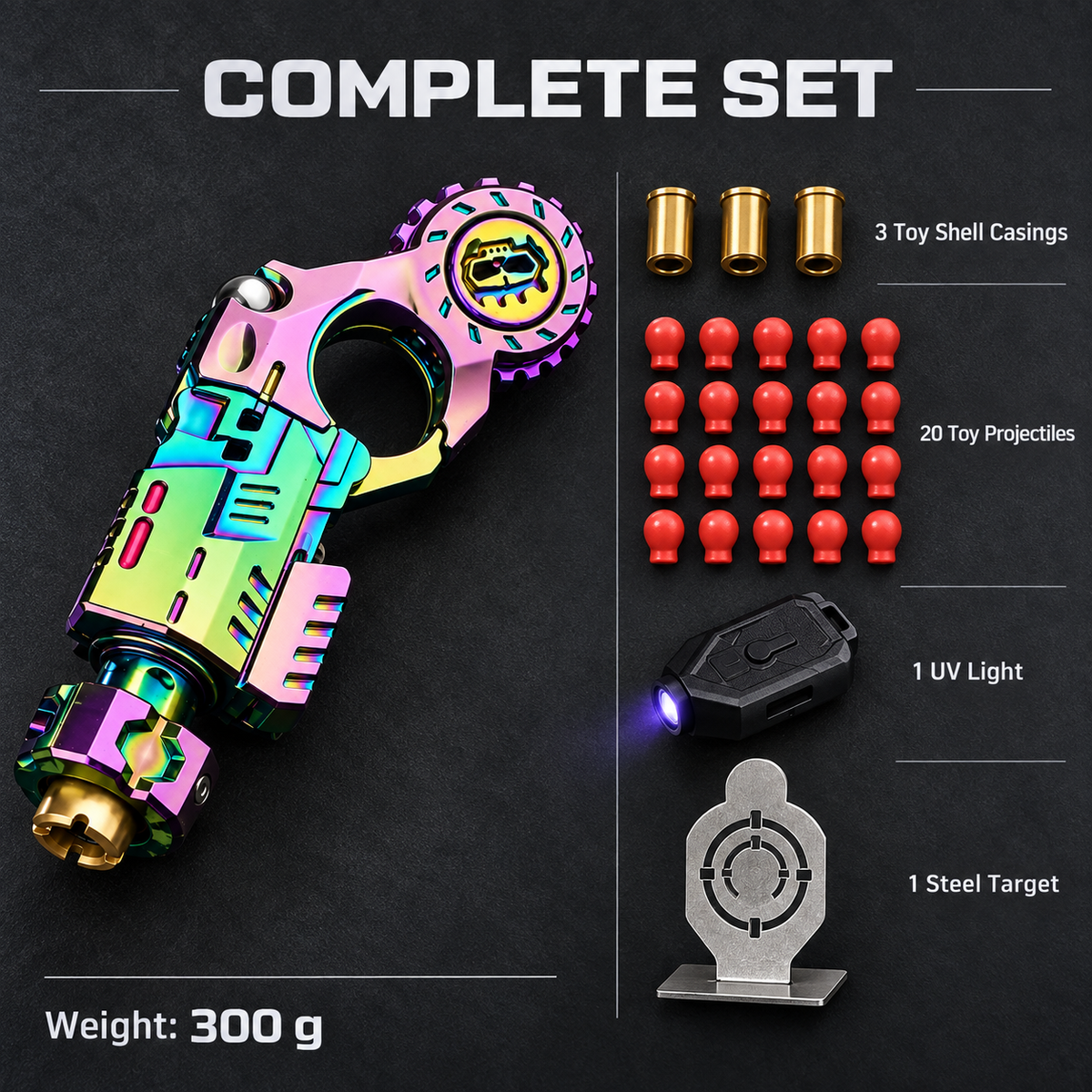 LHAPTIC Arcwheel complete set with toy shells, projectiles, UV light, and steel target