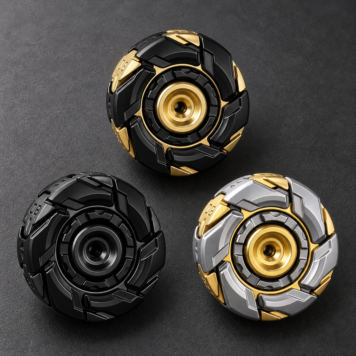 Three LHAPTIC RotorShell color variants in closed form