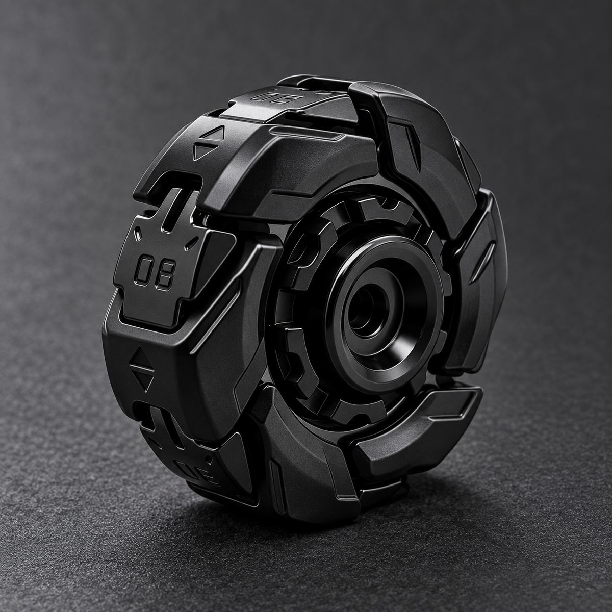 LHAPTIC RotorShell all-black metal mechanical spinner in closed form