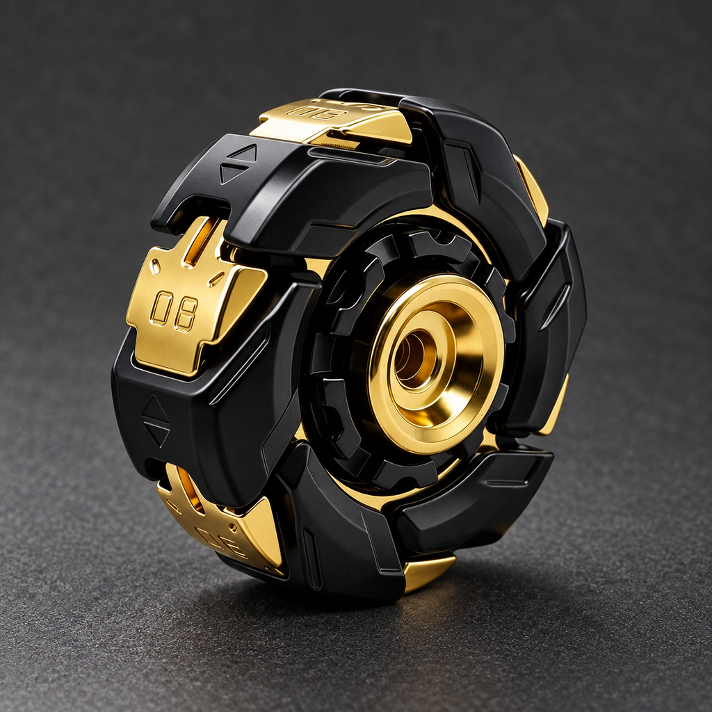 LHAPTIC RotorShell black and gold metal mechanical spinner in closed form